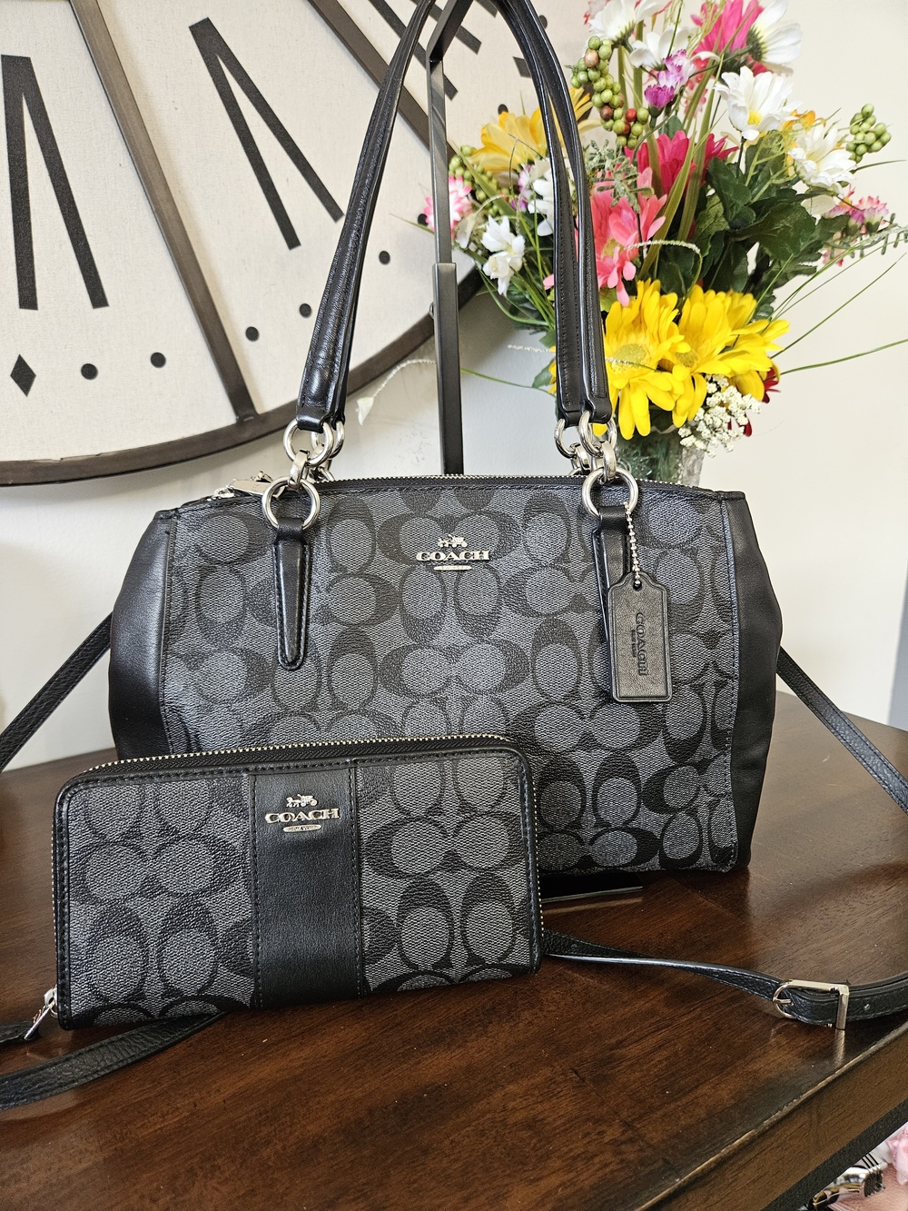 Coach Black Signature Satchel and Wallet Set